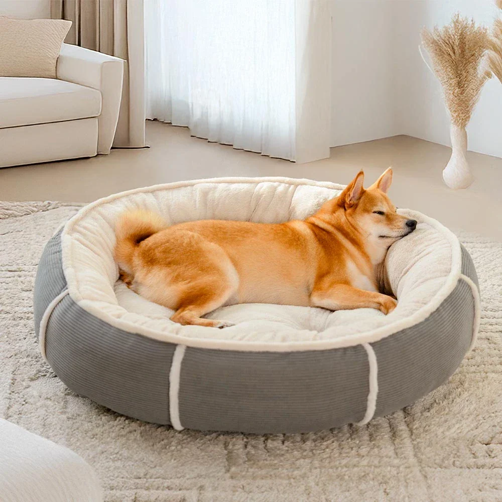 Ultra Plush Corduroy Anti-Anxiety Donut Dog Bed