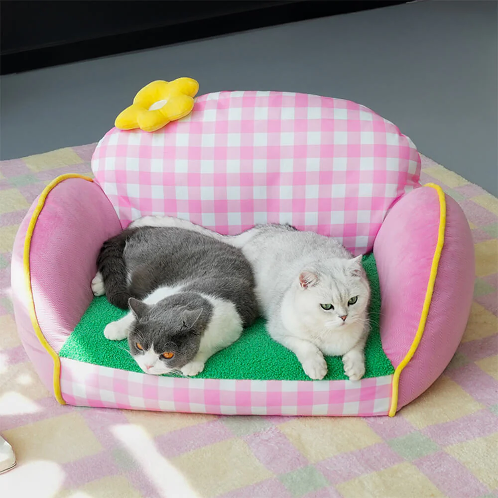 Charming Pink Checkered Washable Dog & Cat Sofa Bed