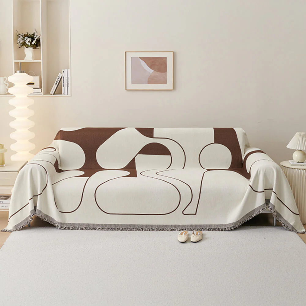 Geometric Fringe Double-Sided Chenille Non-Slip Throw Couch Cover