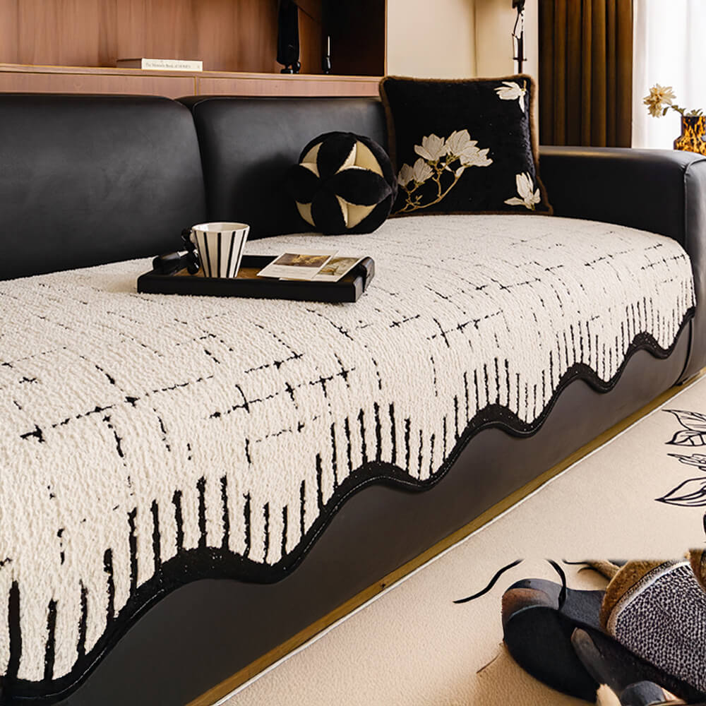 Soft Thickened Plush Couch Cover with Irregular Wave Edges