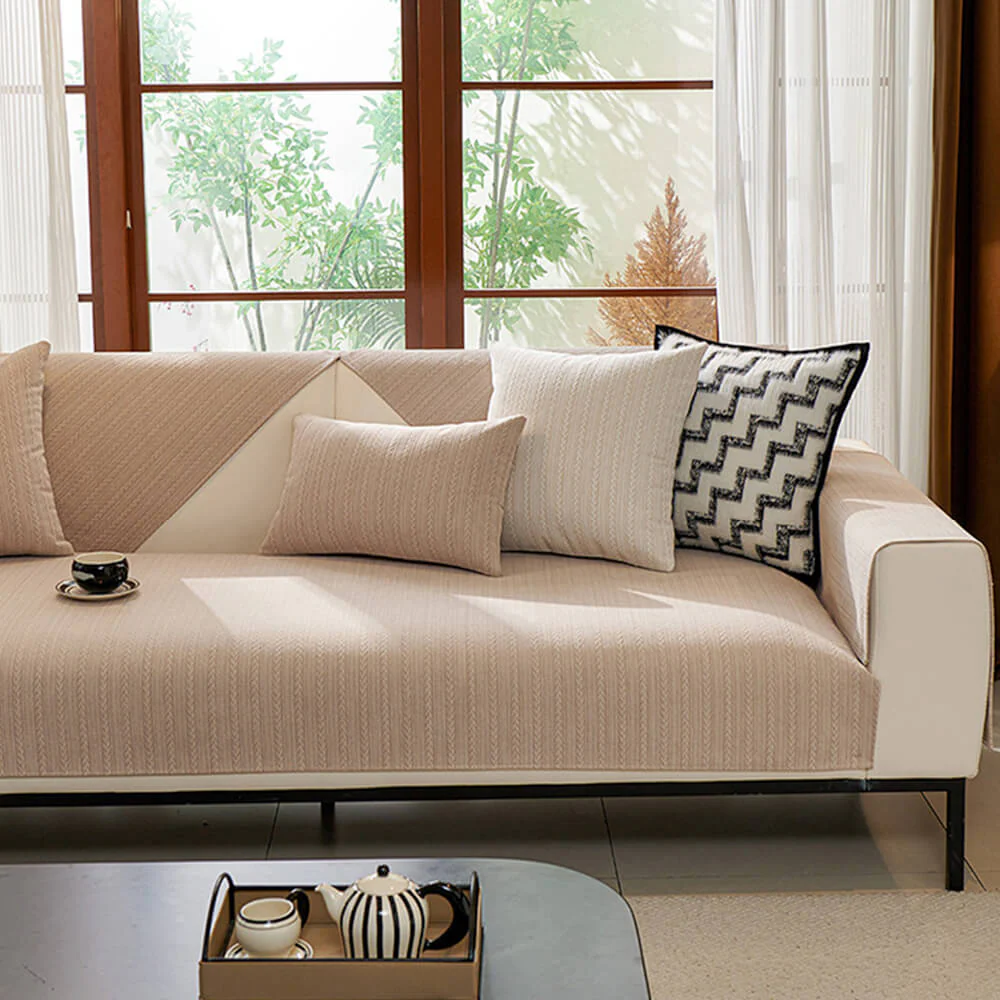 Minimalist Water-resistant Wheat Stripe Design Chenille Couch Cover