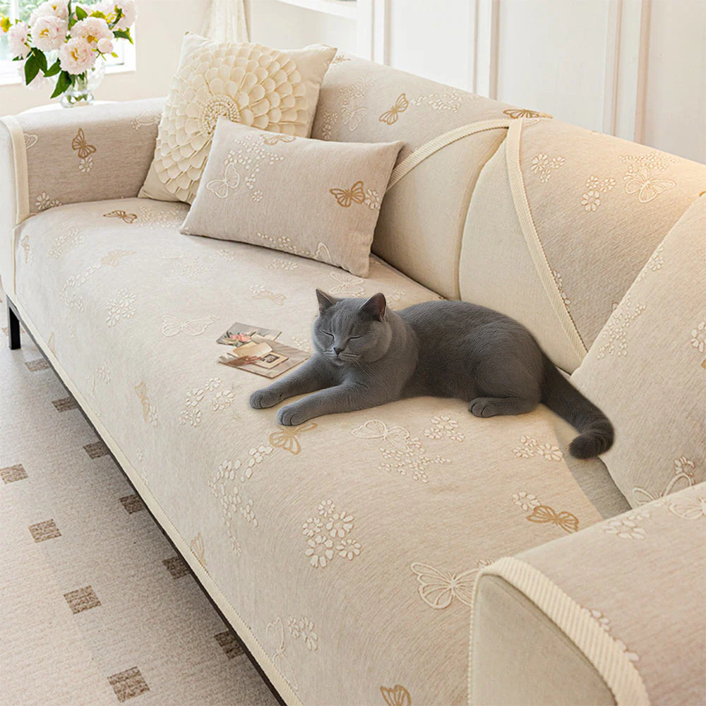 Chenille Anti-Slip Butterfly Pattern Morandi Color Couch Cover