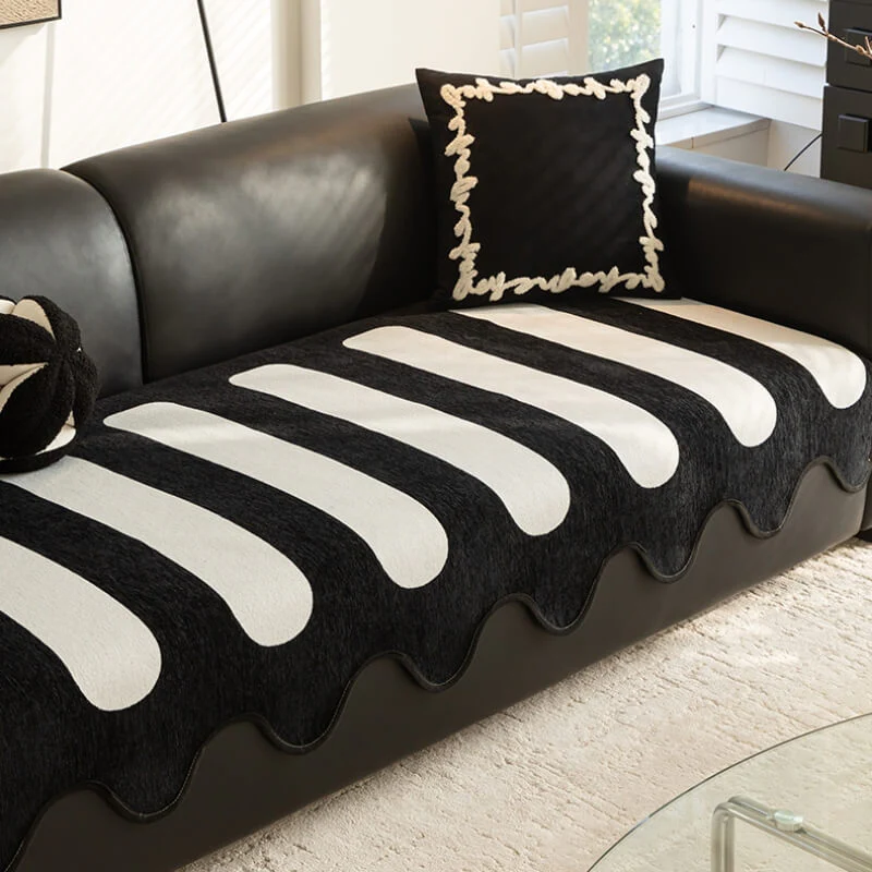 Classic Black Irregular-Shaped Chenille Anti-Scratch Non-Slip Couch Cover