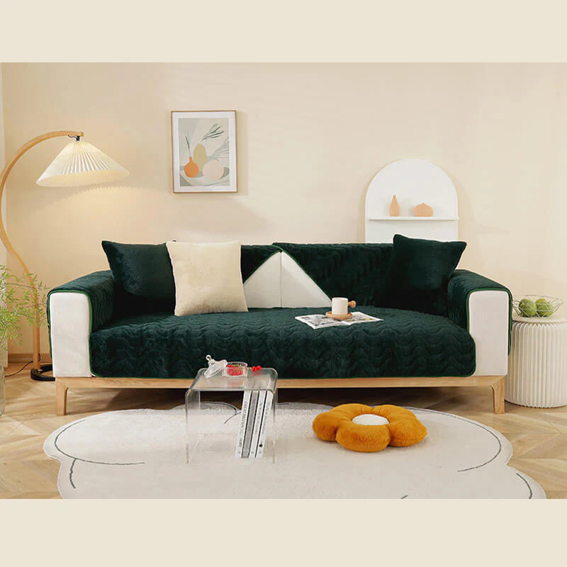 Wave Pattern Soft Plush Non-slip Couch Cover