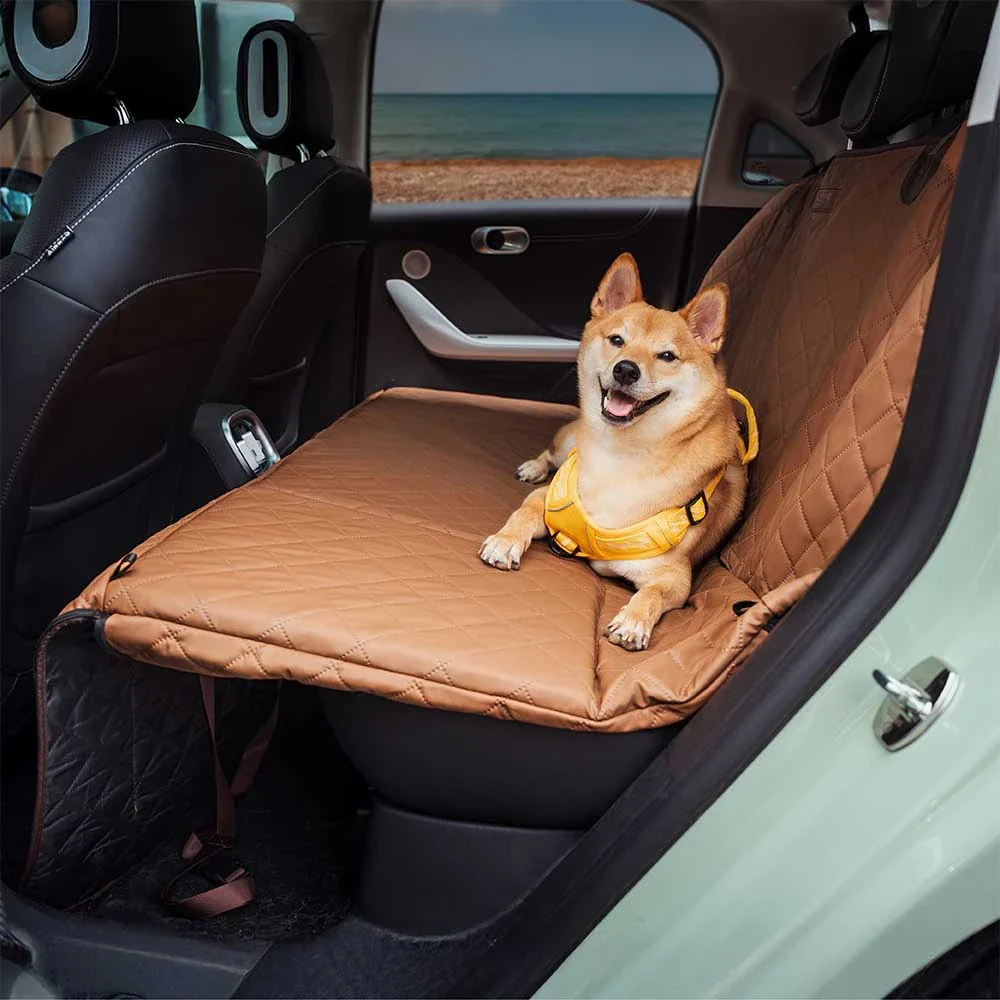 Premium Faux Leather Water-repellent Hammock Dog Car Seat Cover With Mat