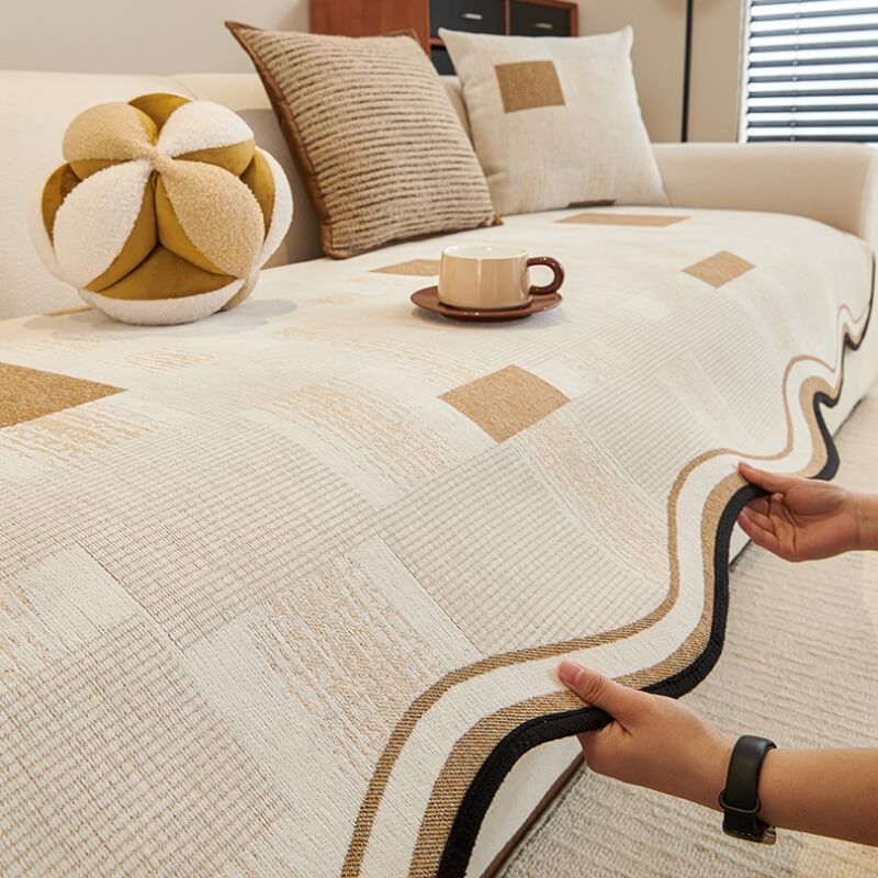 Vintage Chenille Irregular Patchwork Couch Cover