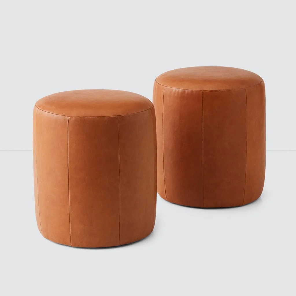 Torres Round Leather Ottoman - Small