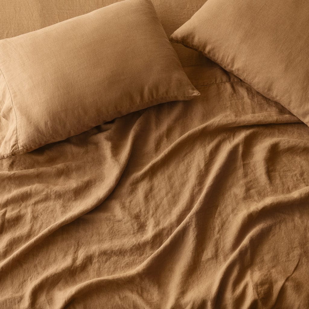 Stonewashed Linen Bed Bundle - Sand Stripe/Camel