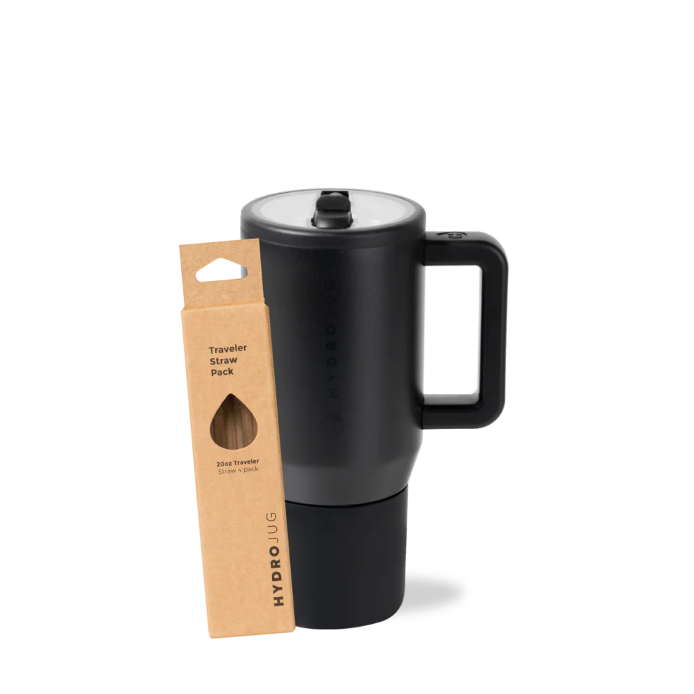 Black Traveler 20oz + Replacement Straw Pack