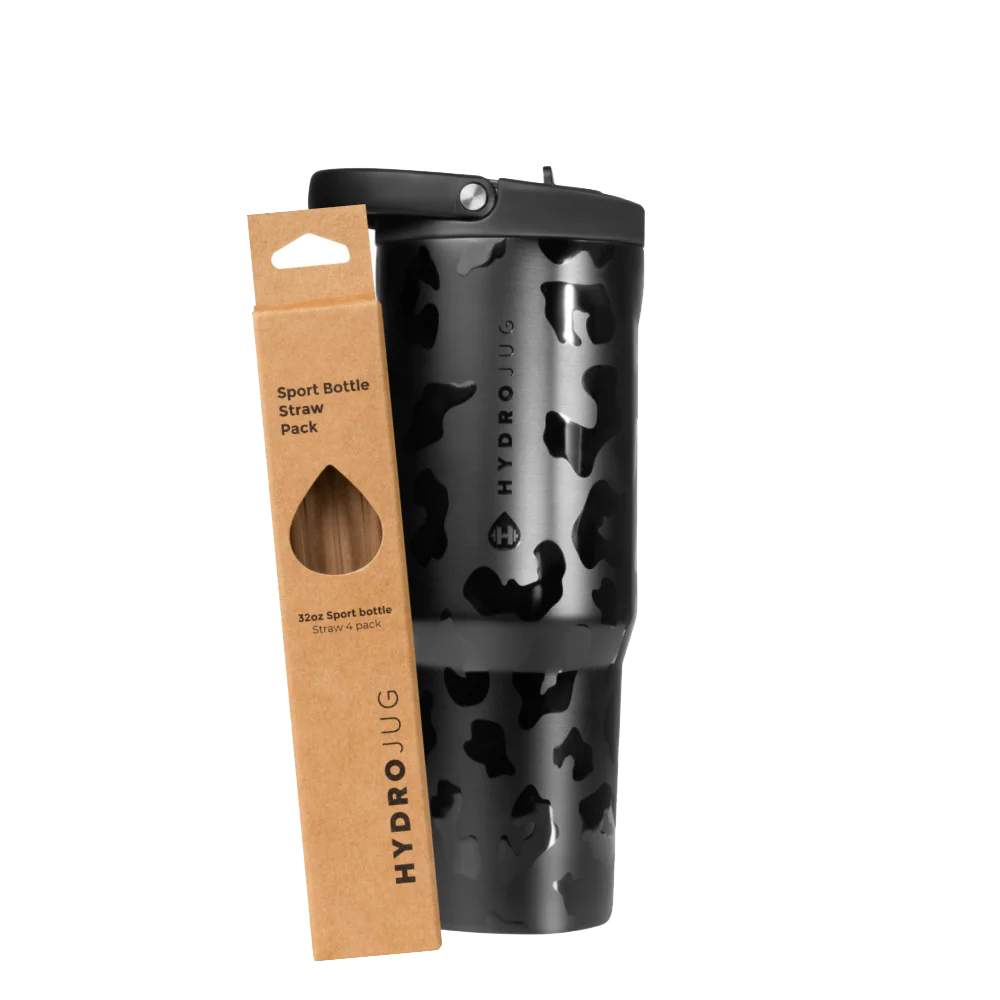 Black Leopard Sport 32oz + Replacement Straw Pack