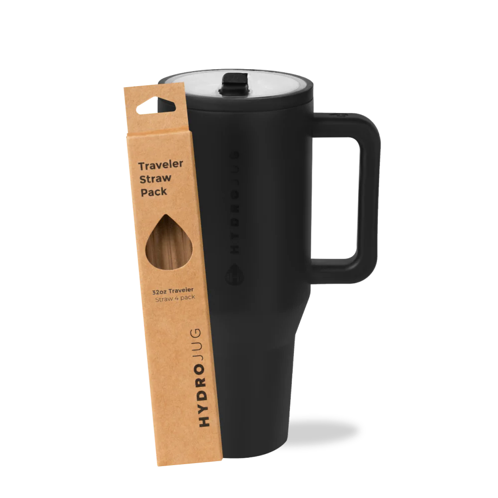 Black Traveler 32oz + Replacement Straw Pack