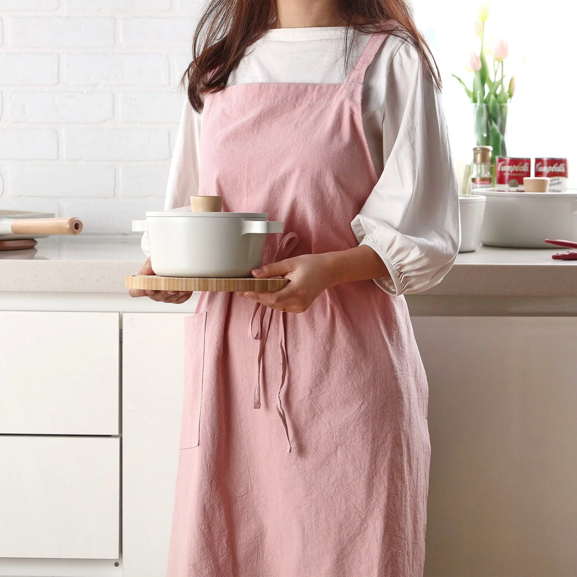 Apron made from 100% Cotton Peach Pink