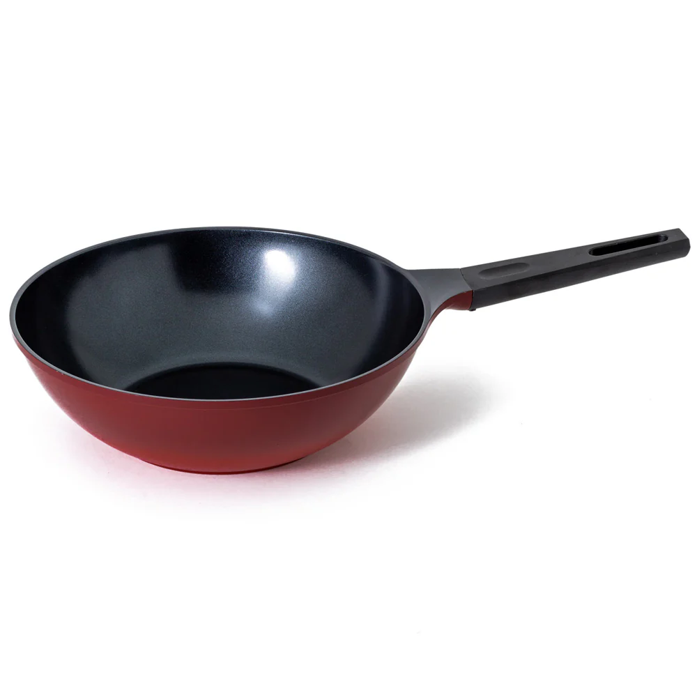 30cm Induction Cookware Wok Pan Red with glass lid
