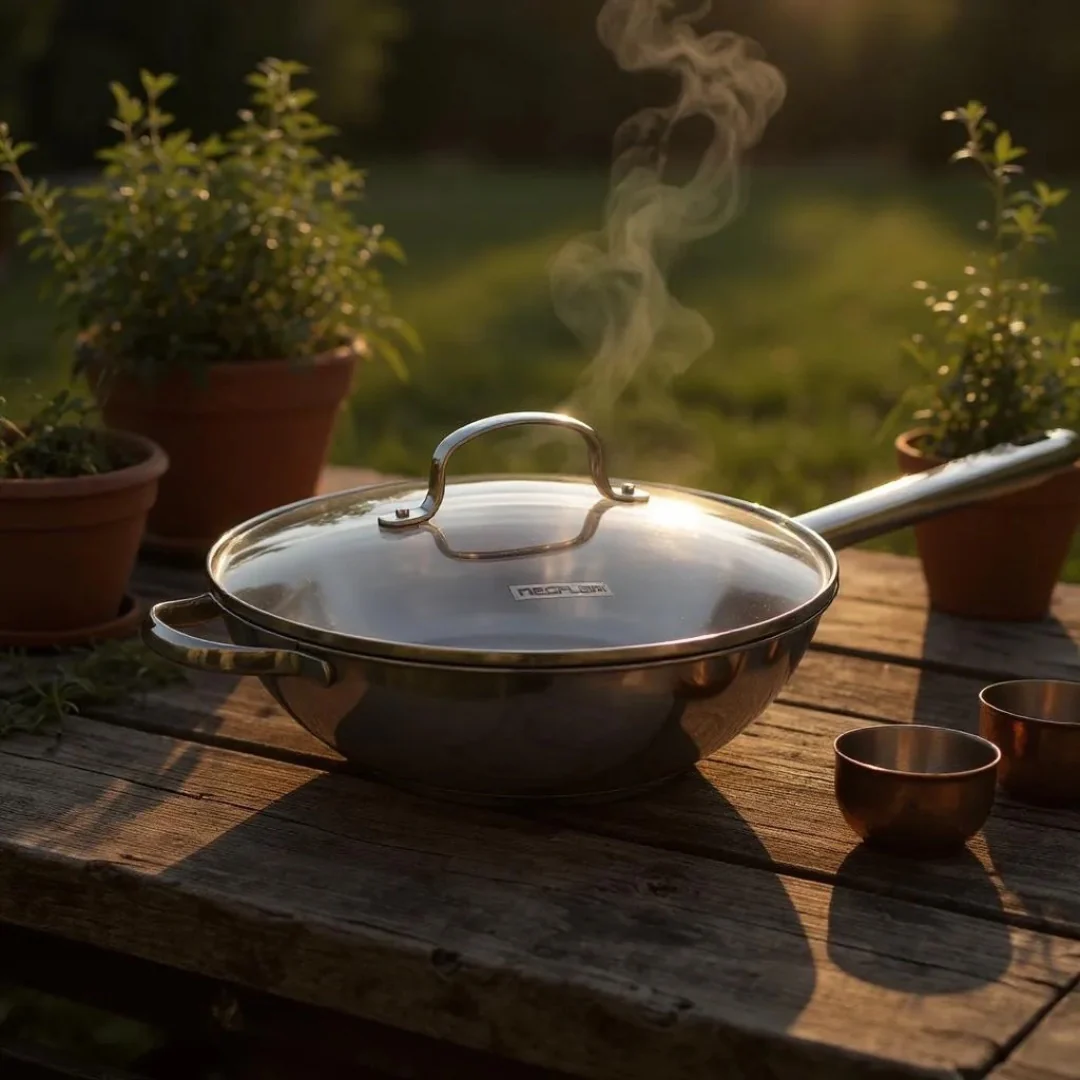Stainless Steel 30cm Wok pan with Glass lid
