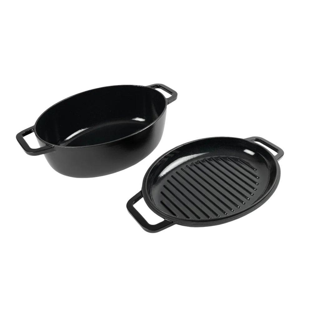Oval with Roaster lid 2pcs set 6.2L Black