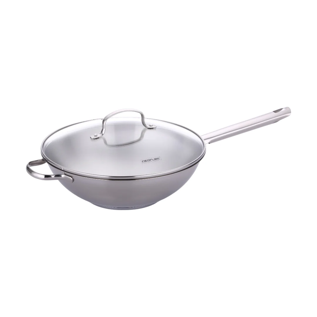 Stainless Steel 30cm Wok pan with Glass lid