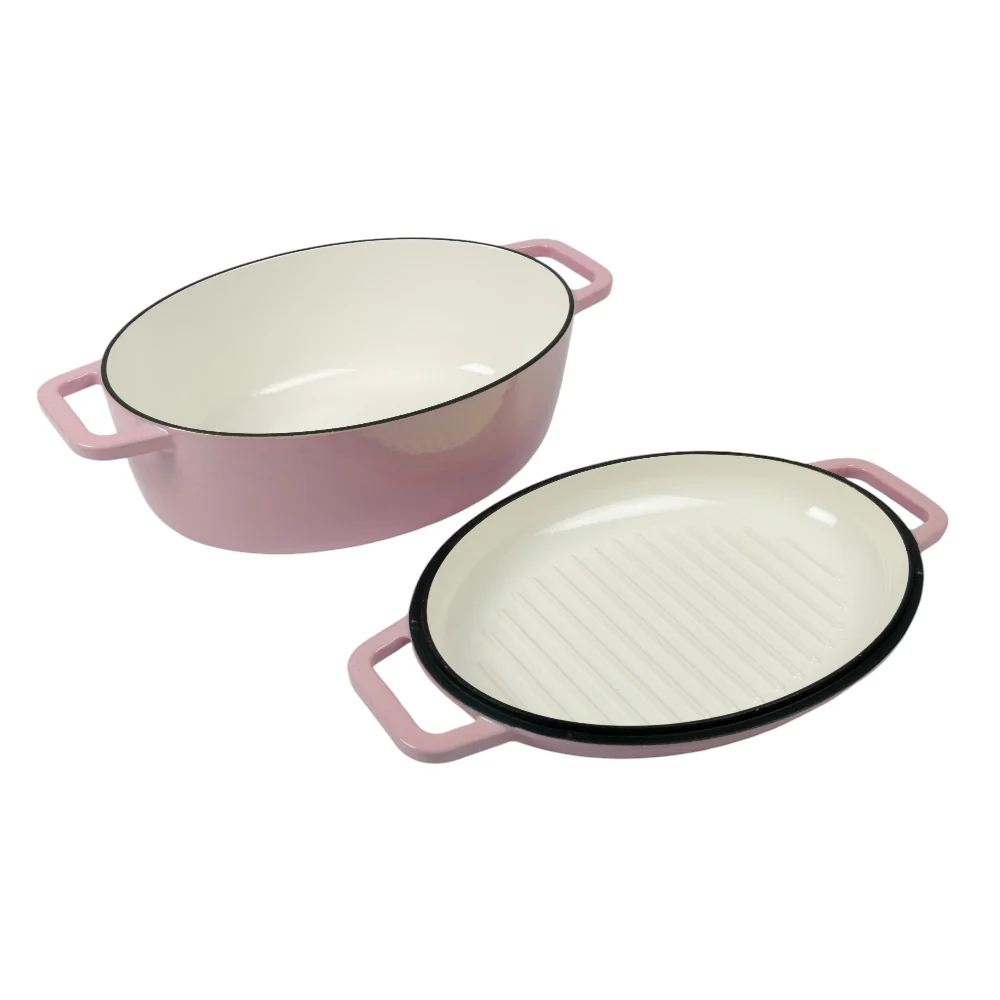 Oval with Roaster lid 2pcs set 6.2L Pink