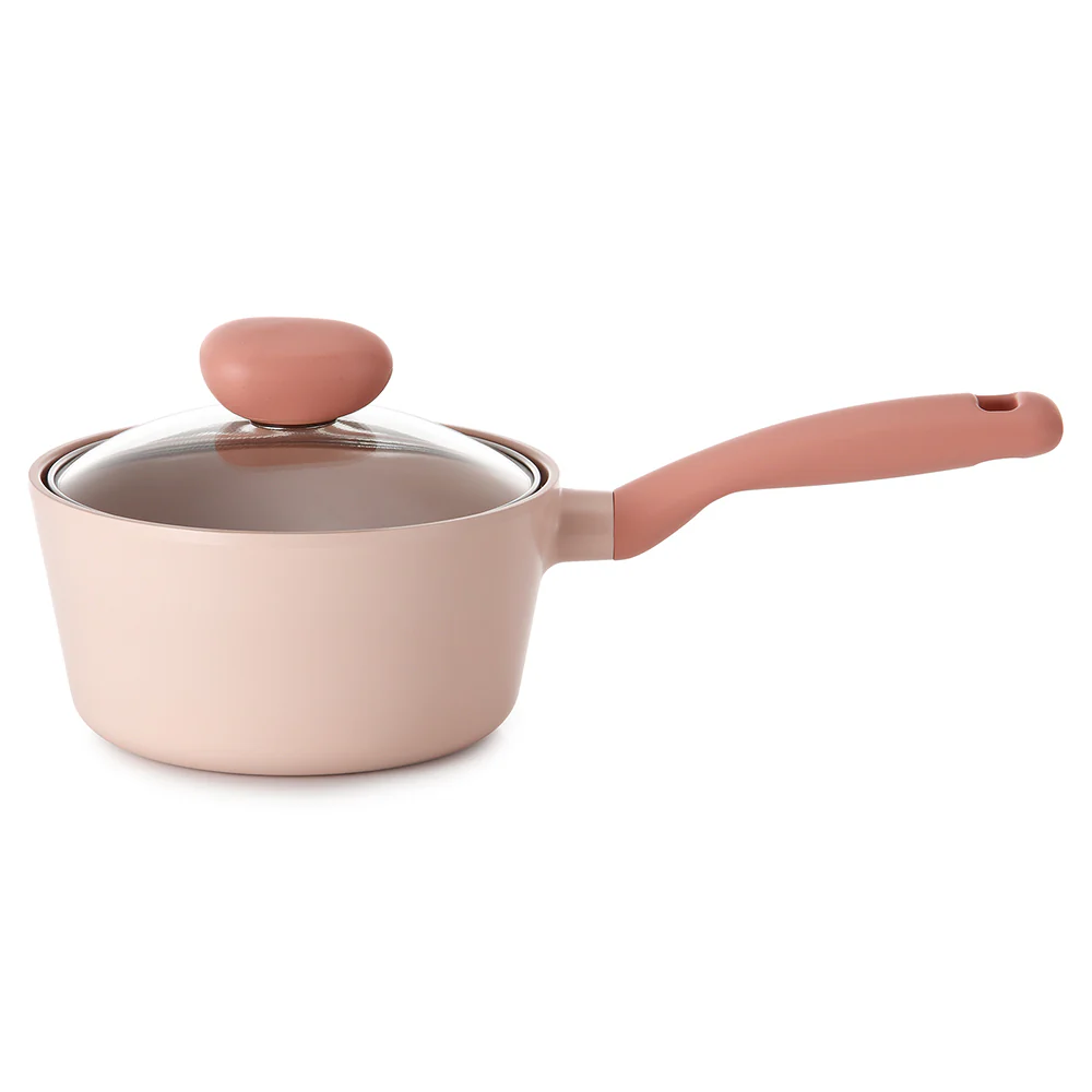 18cm Saucepan an Induction with glass lid Peach