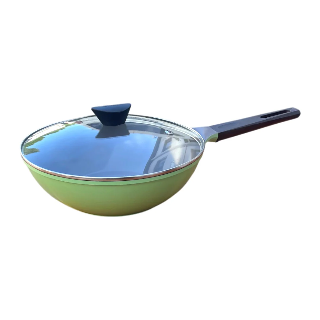 30cm Wok Pan Induction Apple Green with glass lid