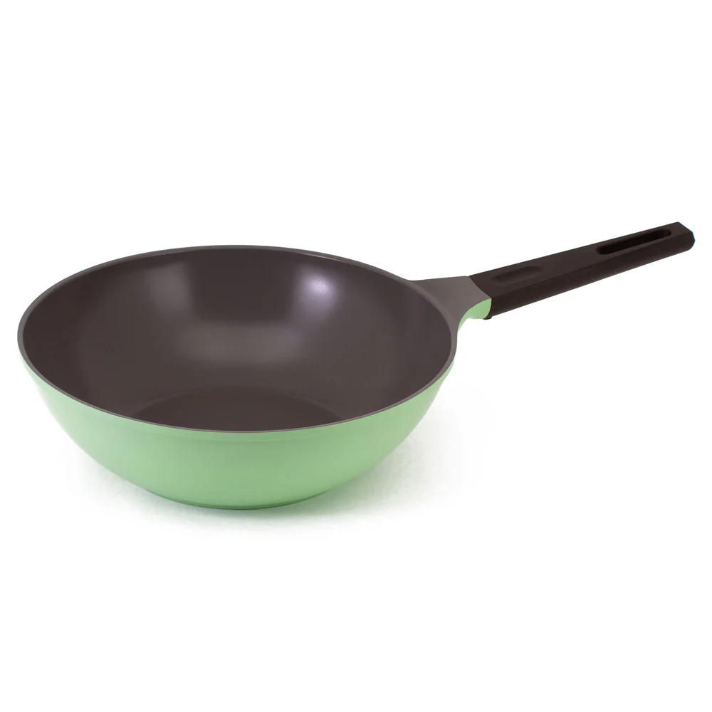 30cm Wok Pan Induction Apple Green with glass lid