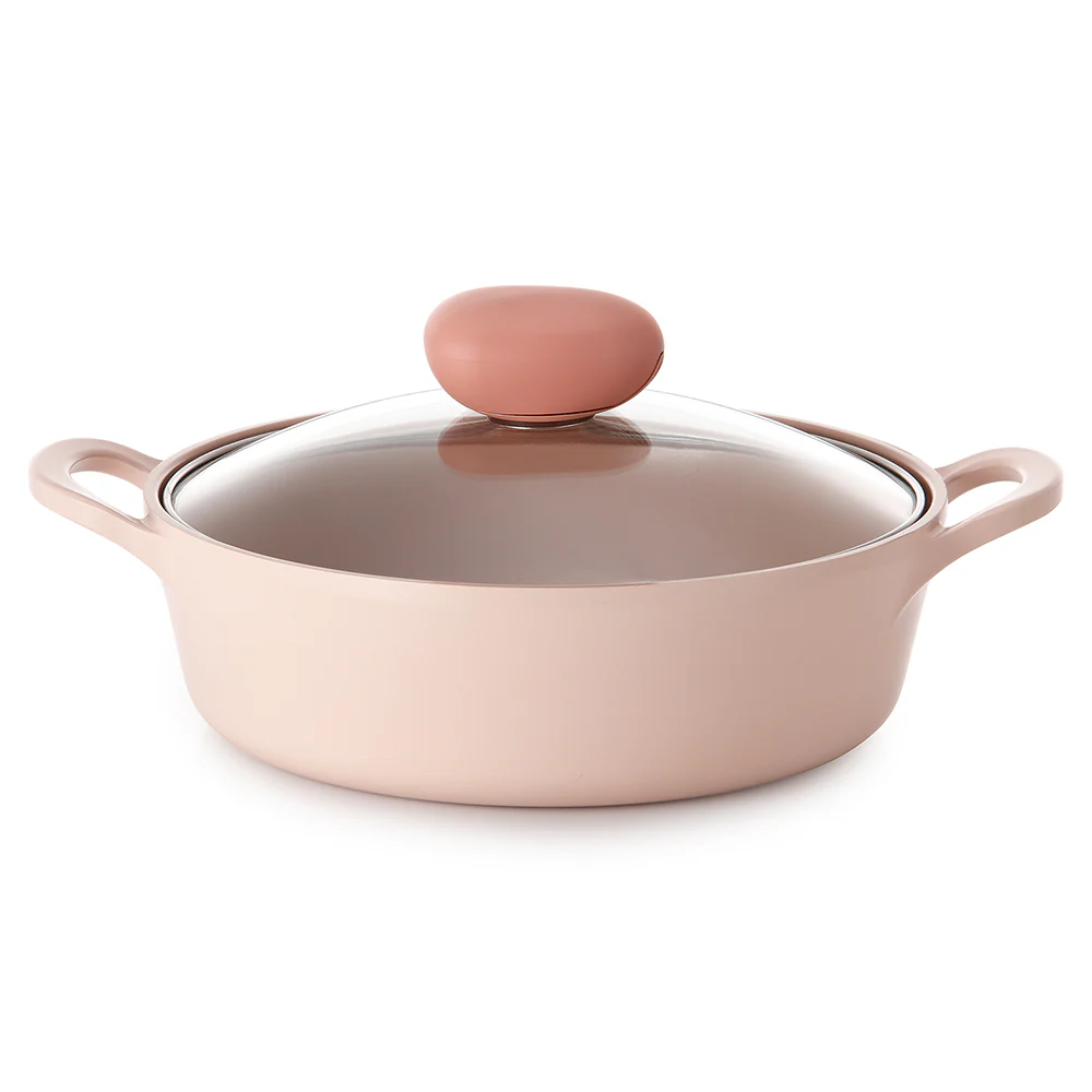 22cm Low Stockpot Induction with Glass lid Peach