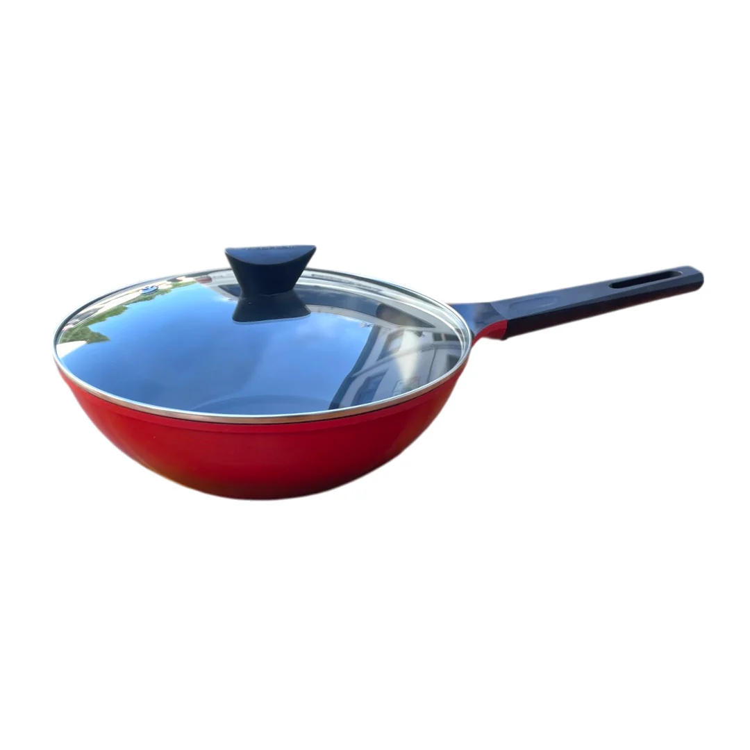 30cm Induction Cookware Wok Pan Red with glass lid