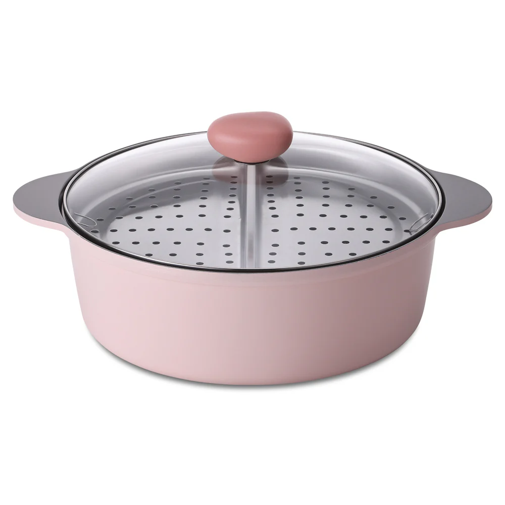 30cm casserole 5.8L Induction with steamer Pink