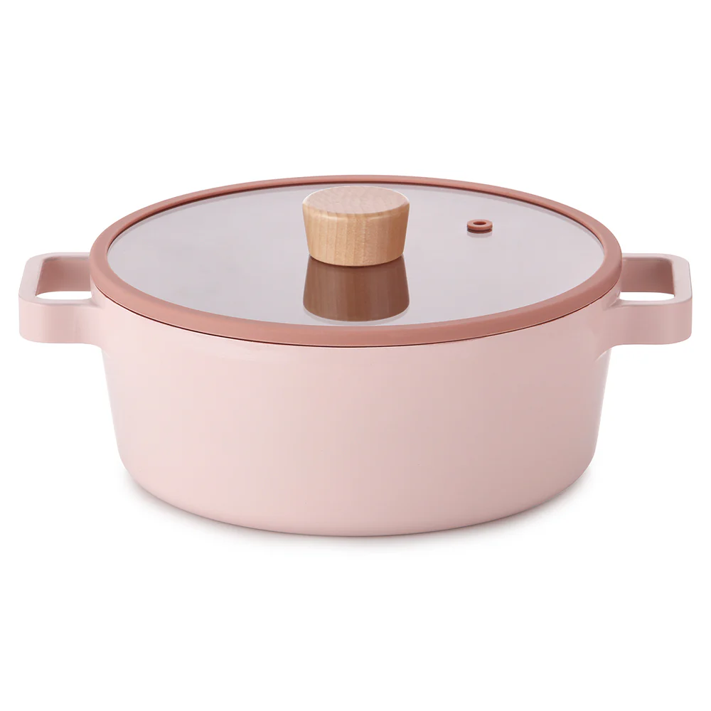22cm Stockpot Induction with Silicon Rim Glass Lid Pink