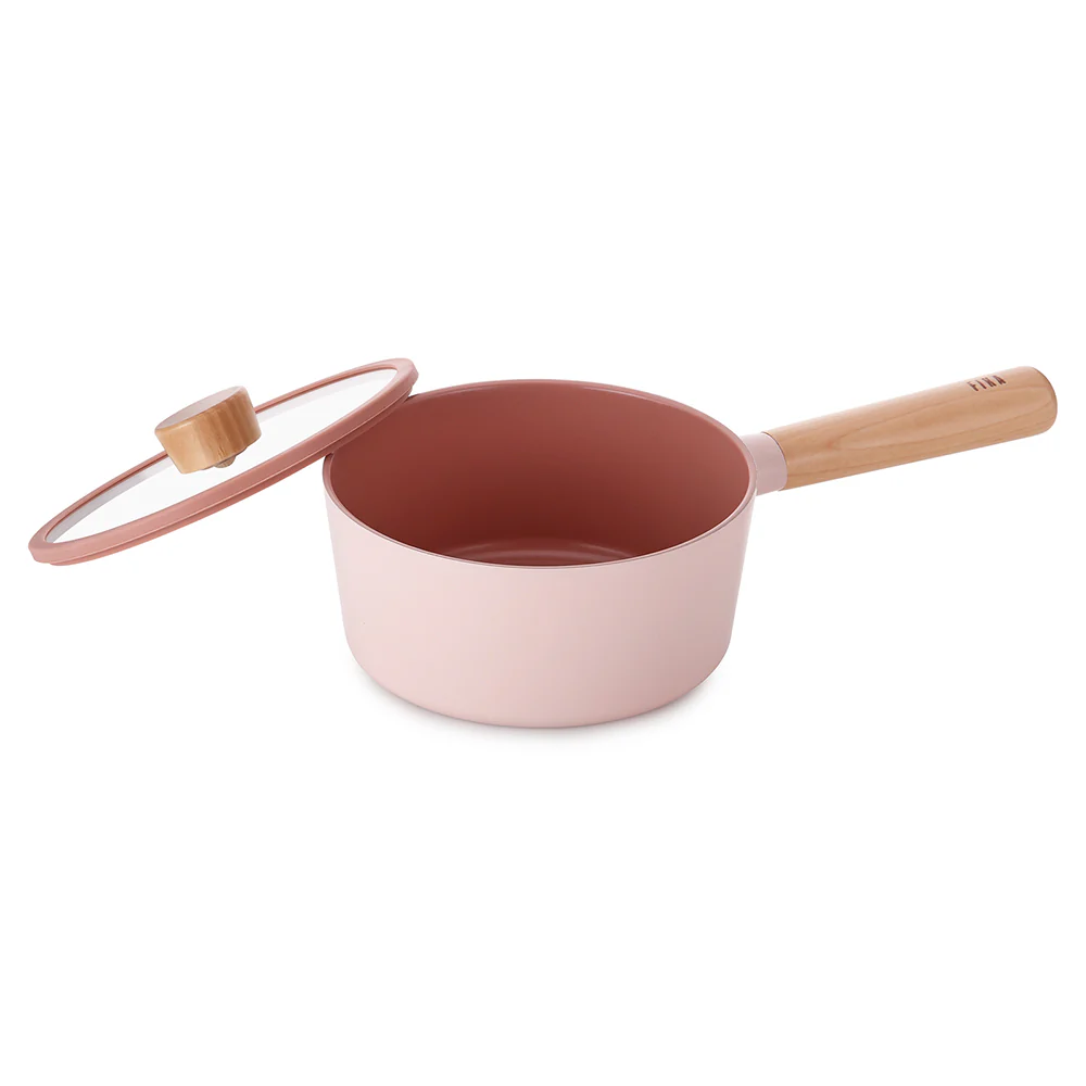 18cm Saucepan Induction with Glass lid and silicon rim Pink