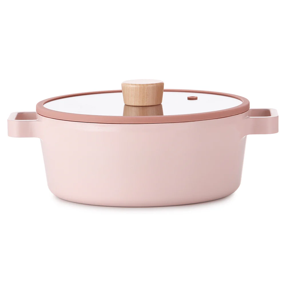 22cm Stockpot Induction with Silicon Rim Glass Lid Pink