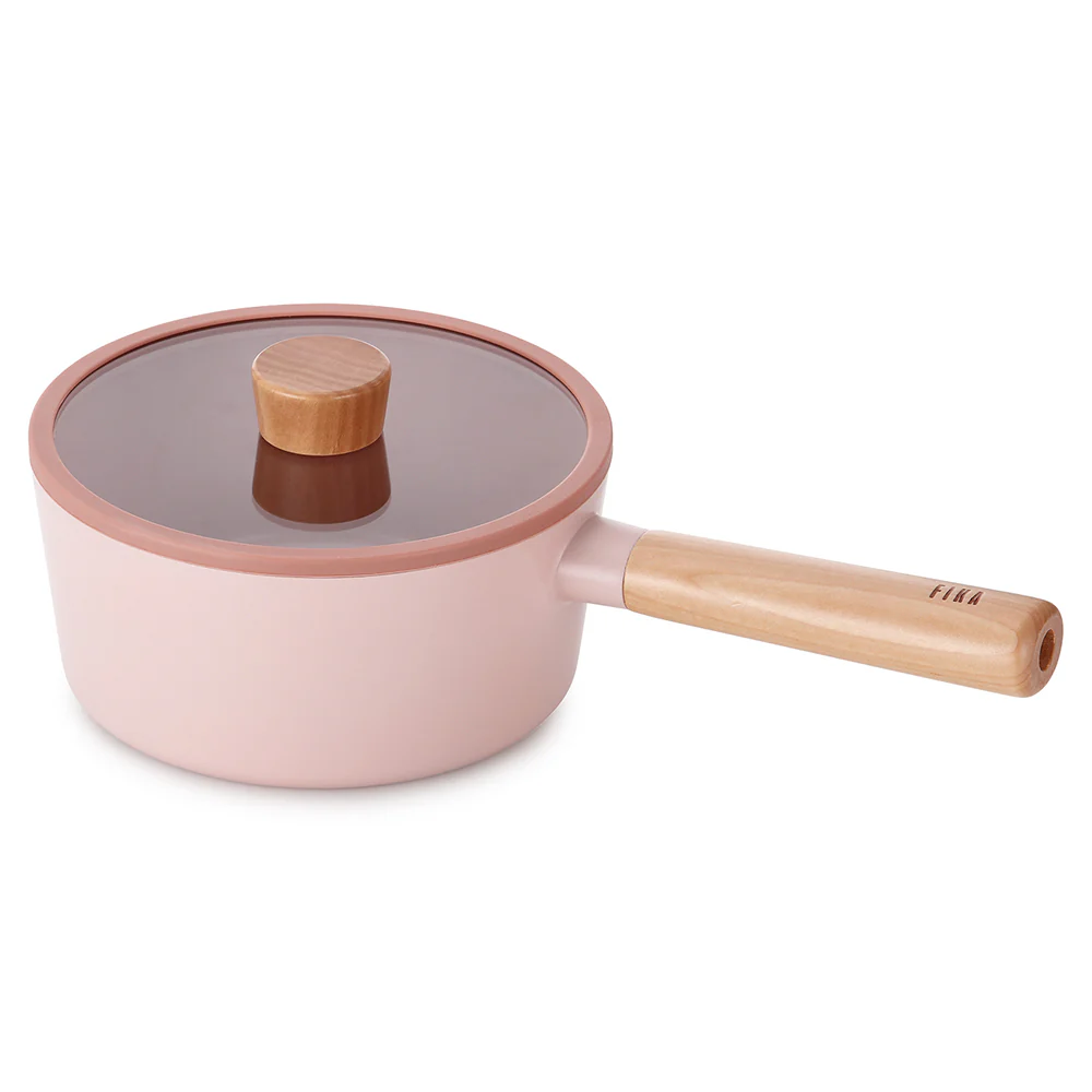 18cm Saucepan Induction with Glass lid and silicon rim Pink