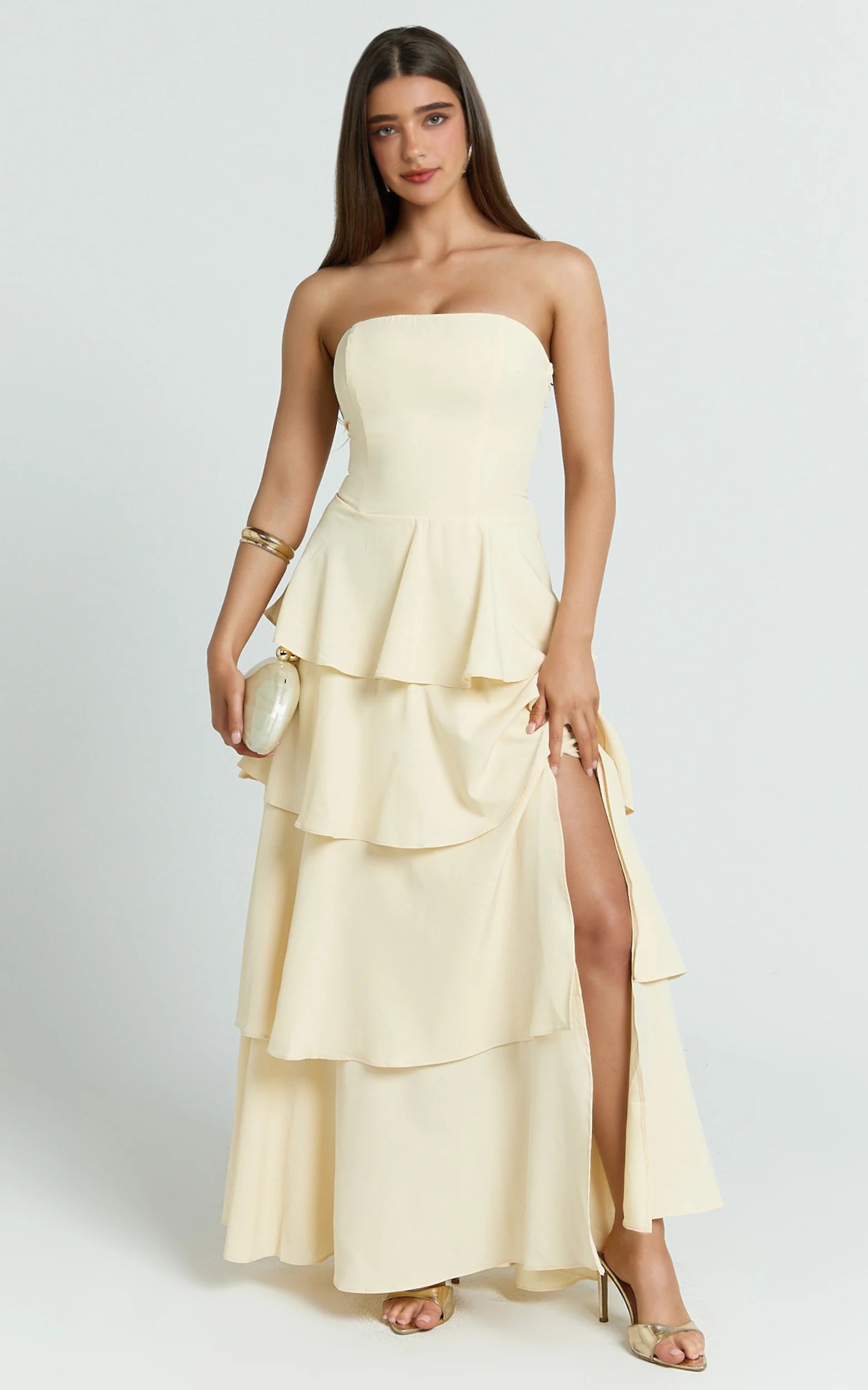 Suzy Midi Dress - Tiered Ruffle Lace Up Dress in Lemon