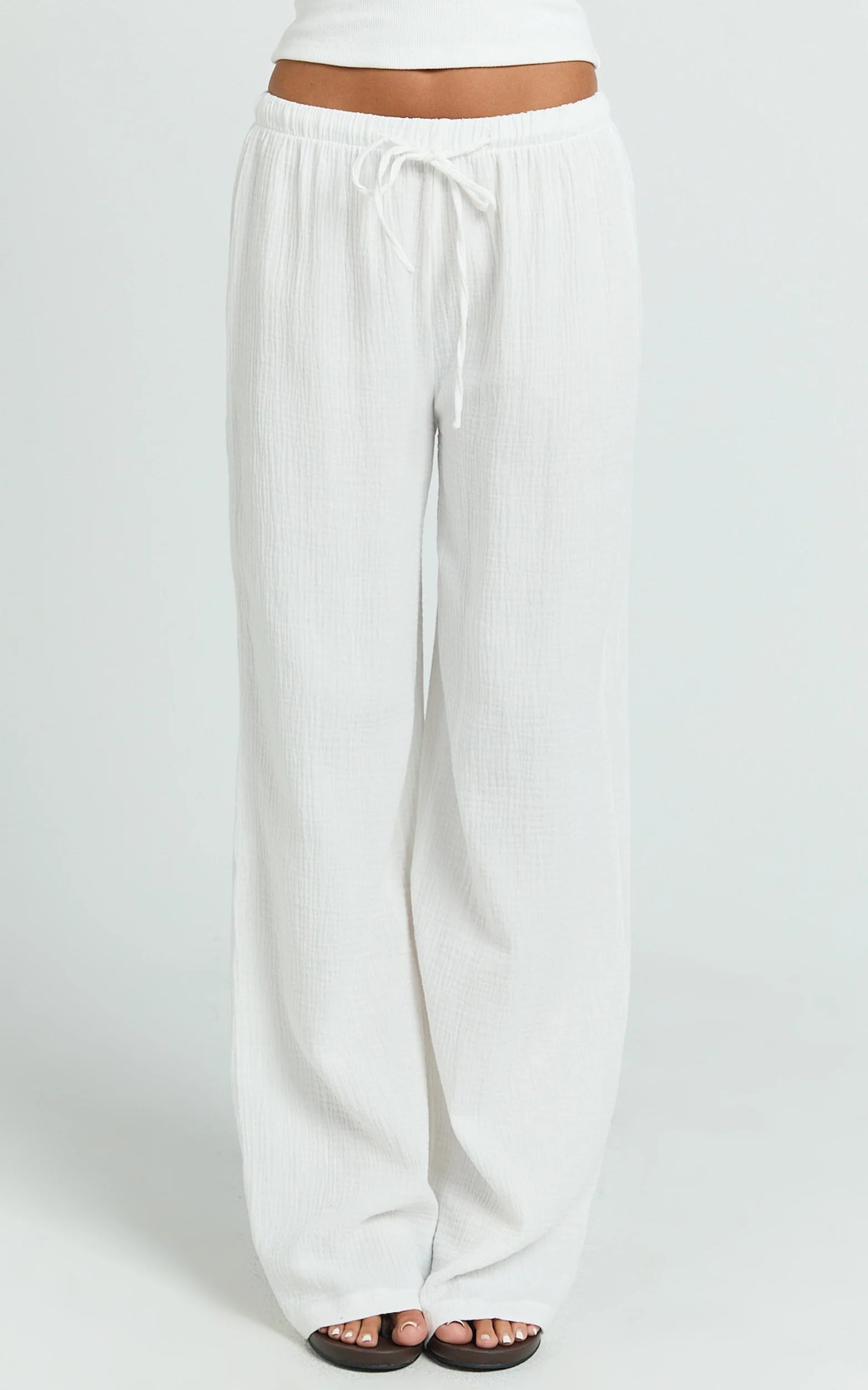 Leonie Pants - Mid Waisted Cheesecloth Relaxed Pants in White