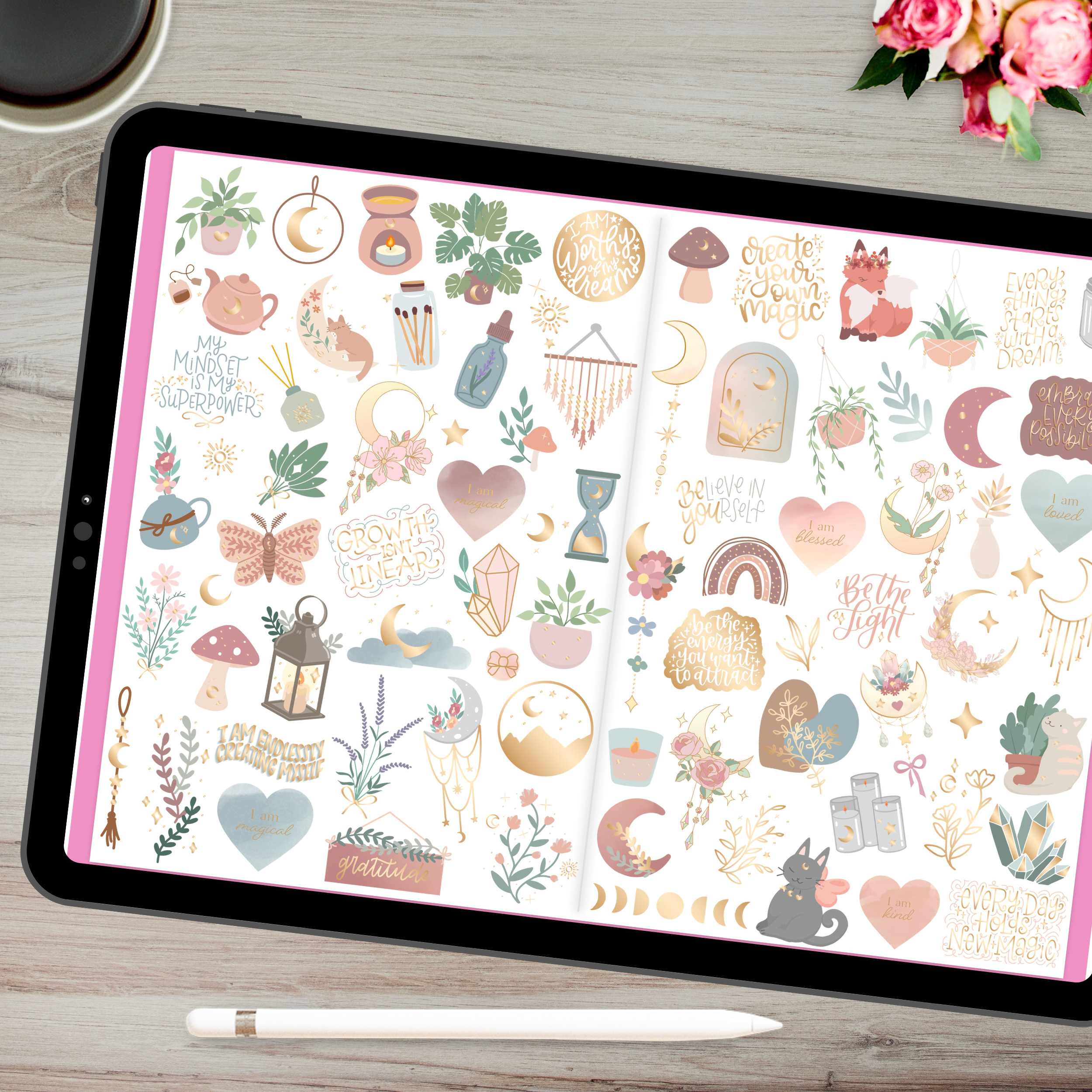 Digital Planner Stickers, Simply Gilded x bloom Boho Celestial Pack