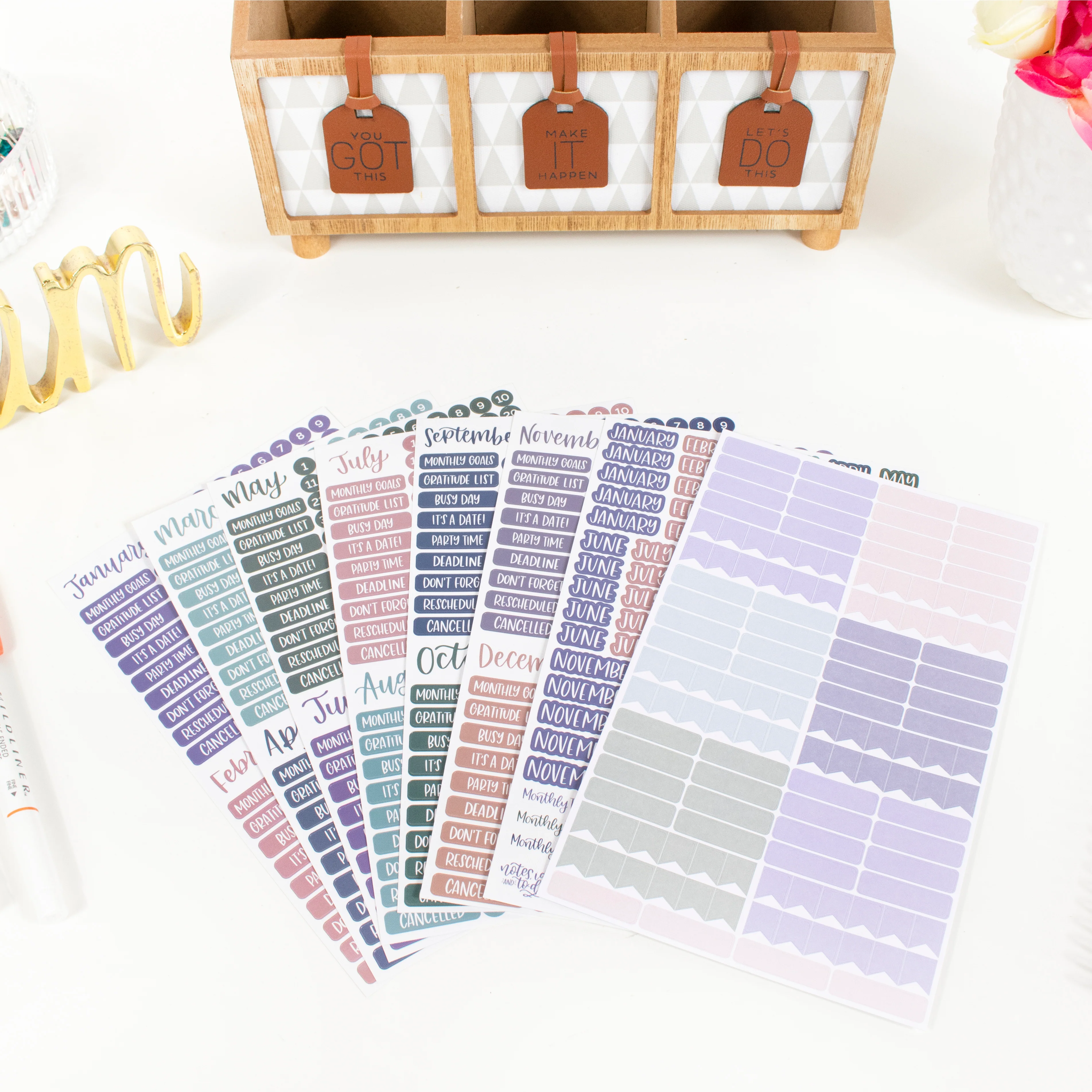 Planner Stickers, Calendar Essentials Pack, Jewel Tones