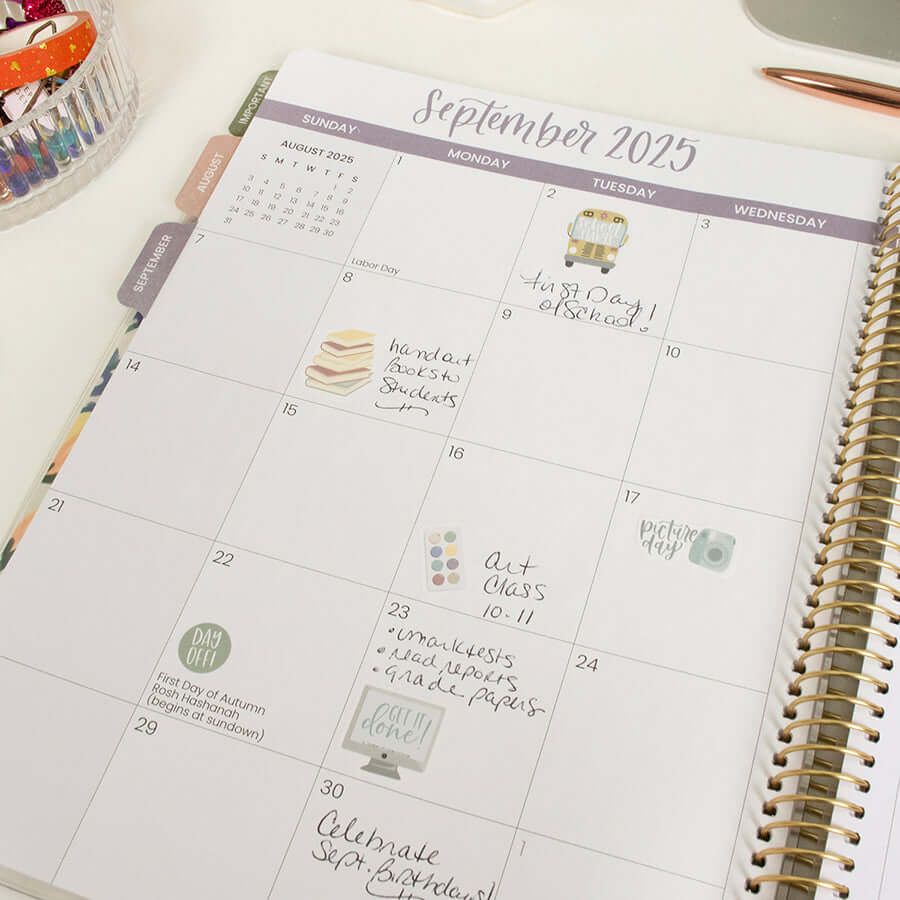 DATED 2025-26 Teacher Planner & Calendar, Interchangeable Cover, Cool Tones