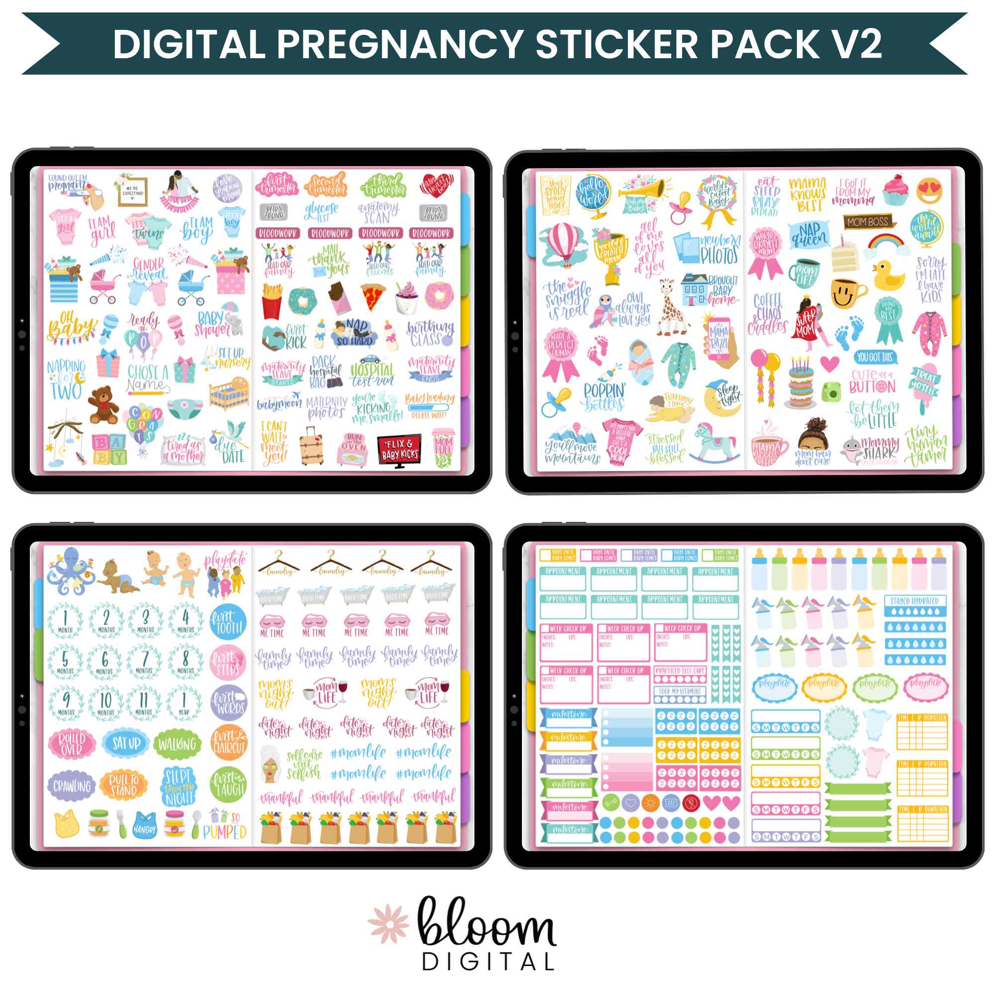 Digital Planner Stickers, Pregnancy & Baby V2
