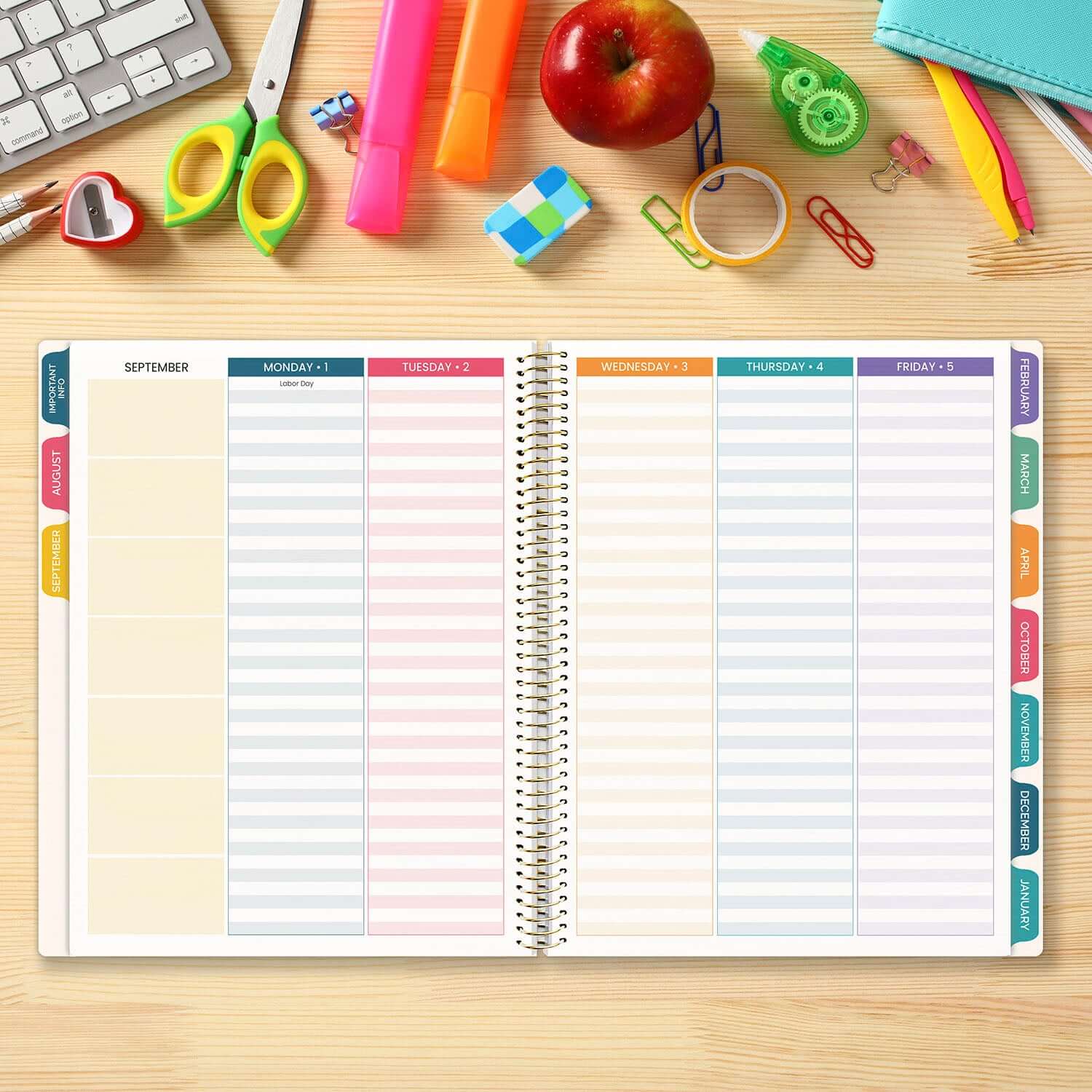 DATED 2025-26 Teacher Planner & Calendar, Interchangeable Cover, Bold & Bright