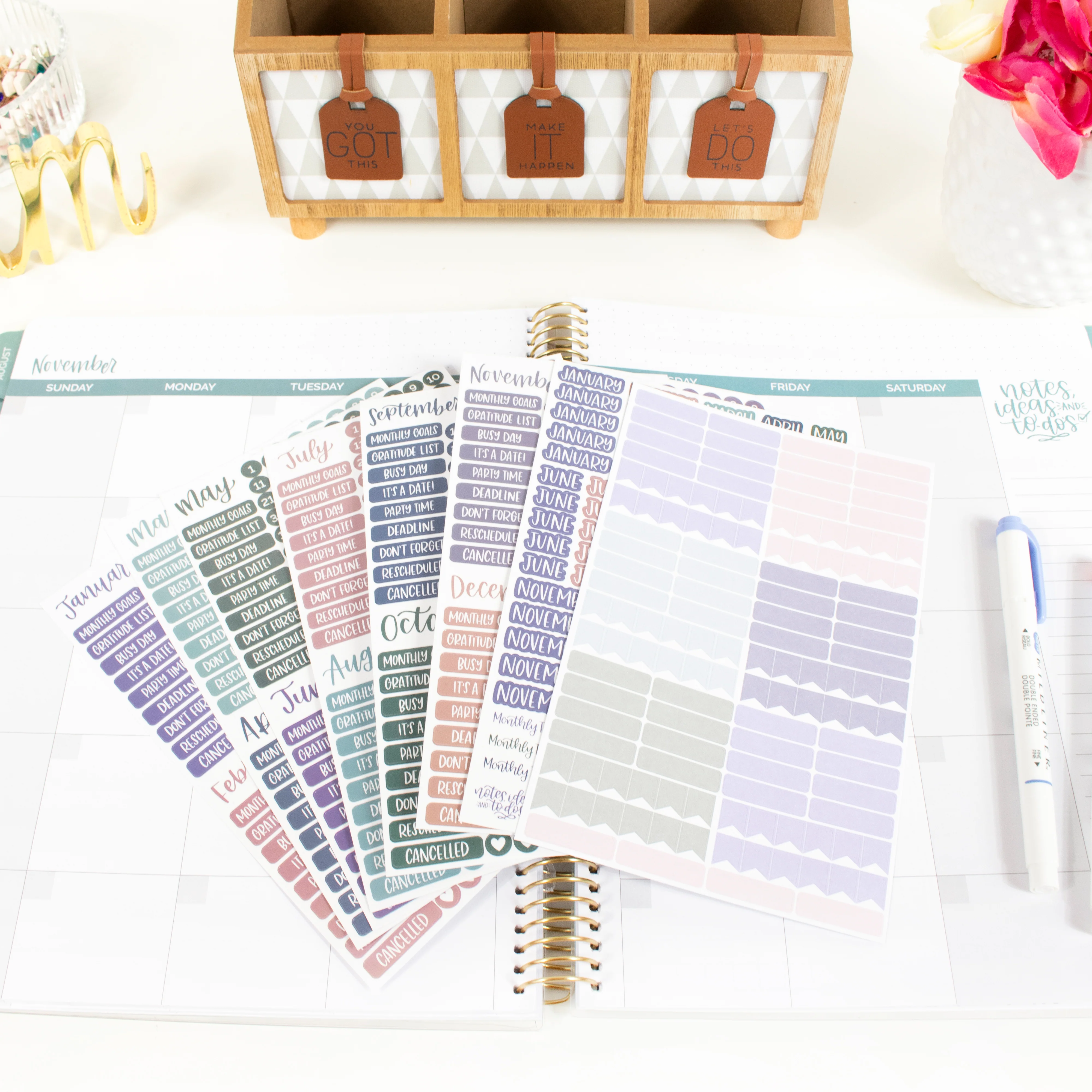 Planner Stickers, Calendar Essentials Pack, Jewel Tones