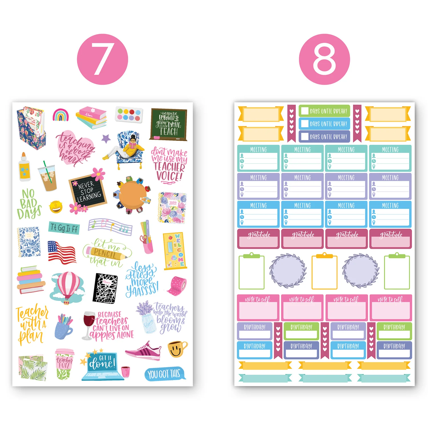 Planner Stickers, Teacher Pack, Bright