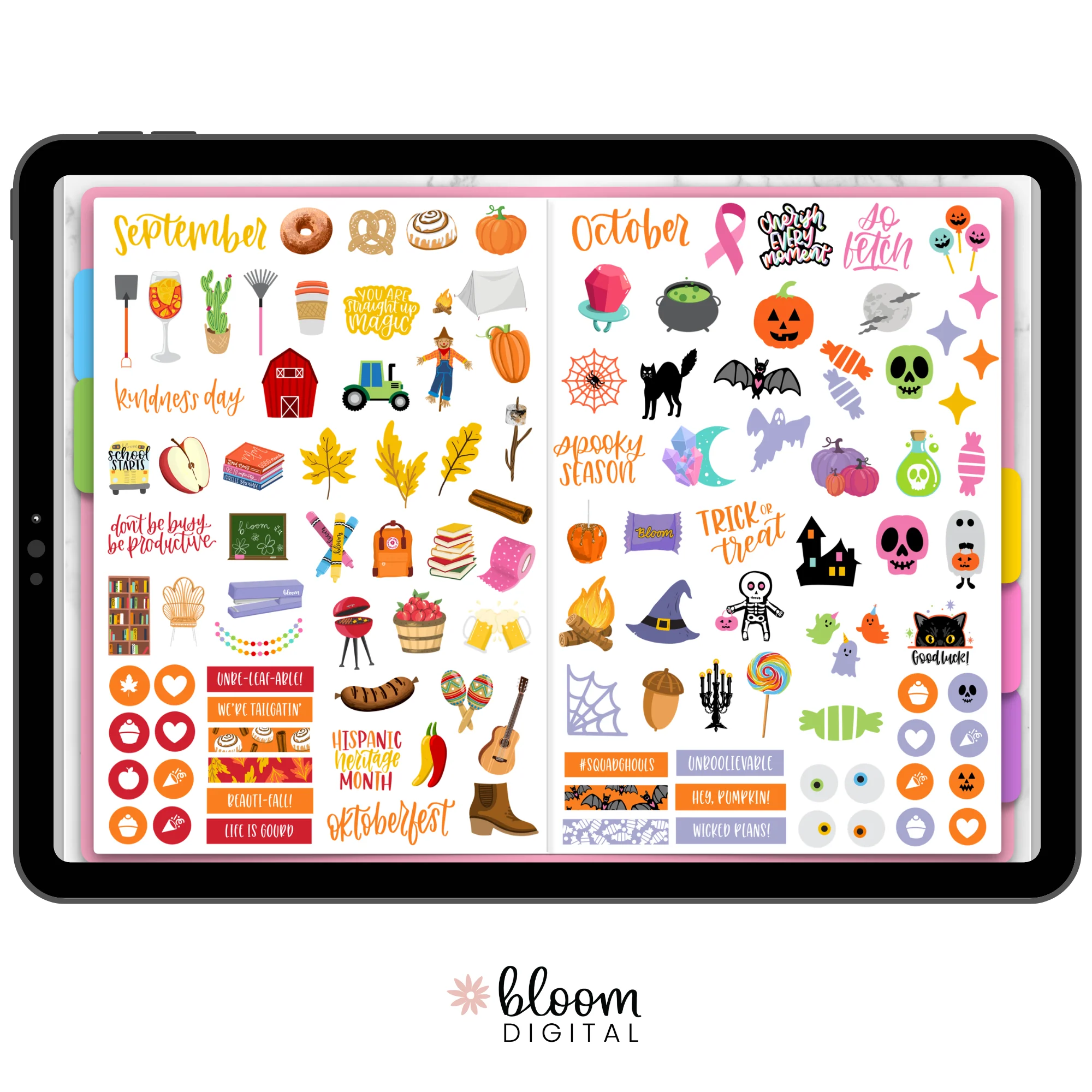 Digital Planner Stickers, Monthly Celebrations, Bright