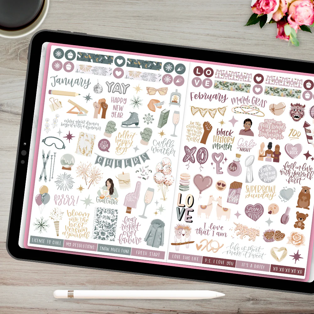 Digital Planner Stickers, Monthly Celebrations, Cool Tones
