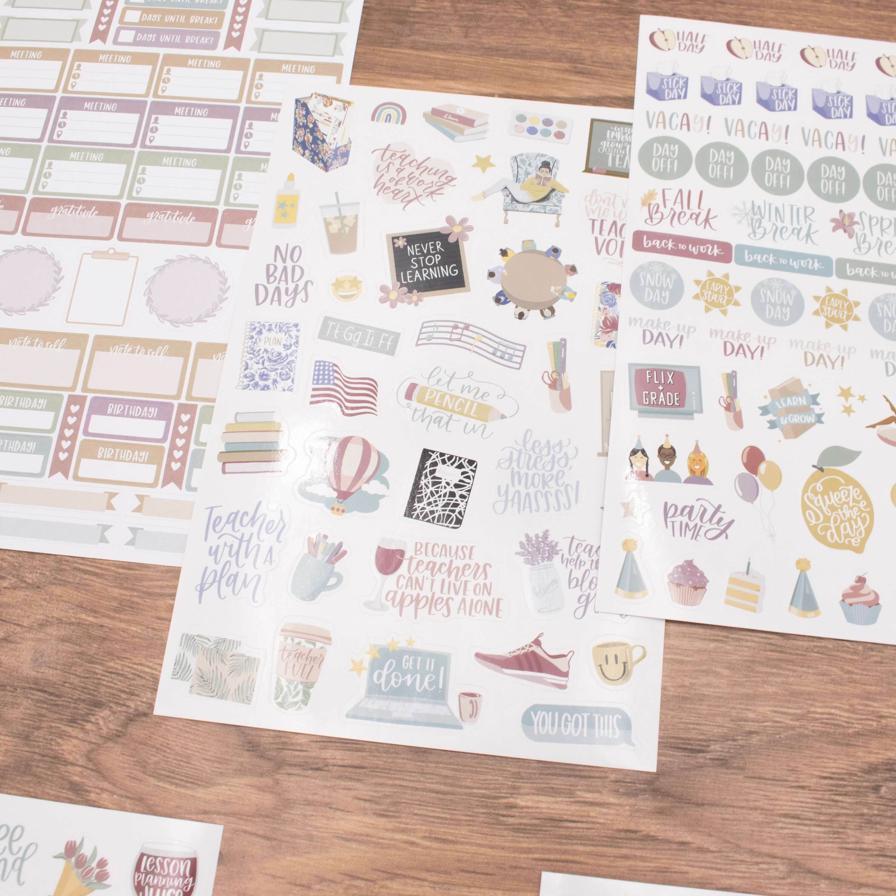 Planner Stickers, Teacher Pack, Cool Tones