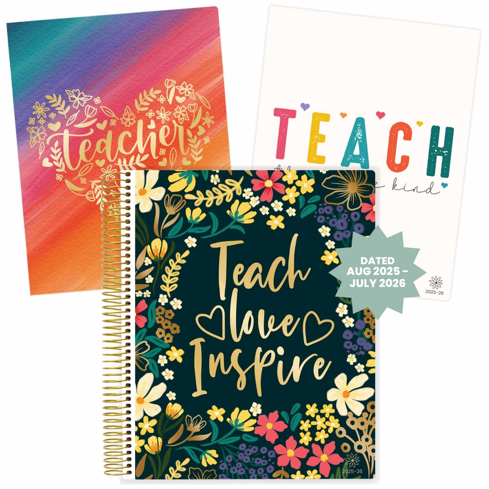 DATED 2025-26 Teacher Planner & Calendar, Interchangeable Cover, Bold & Bright