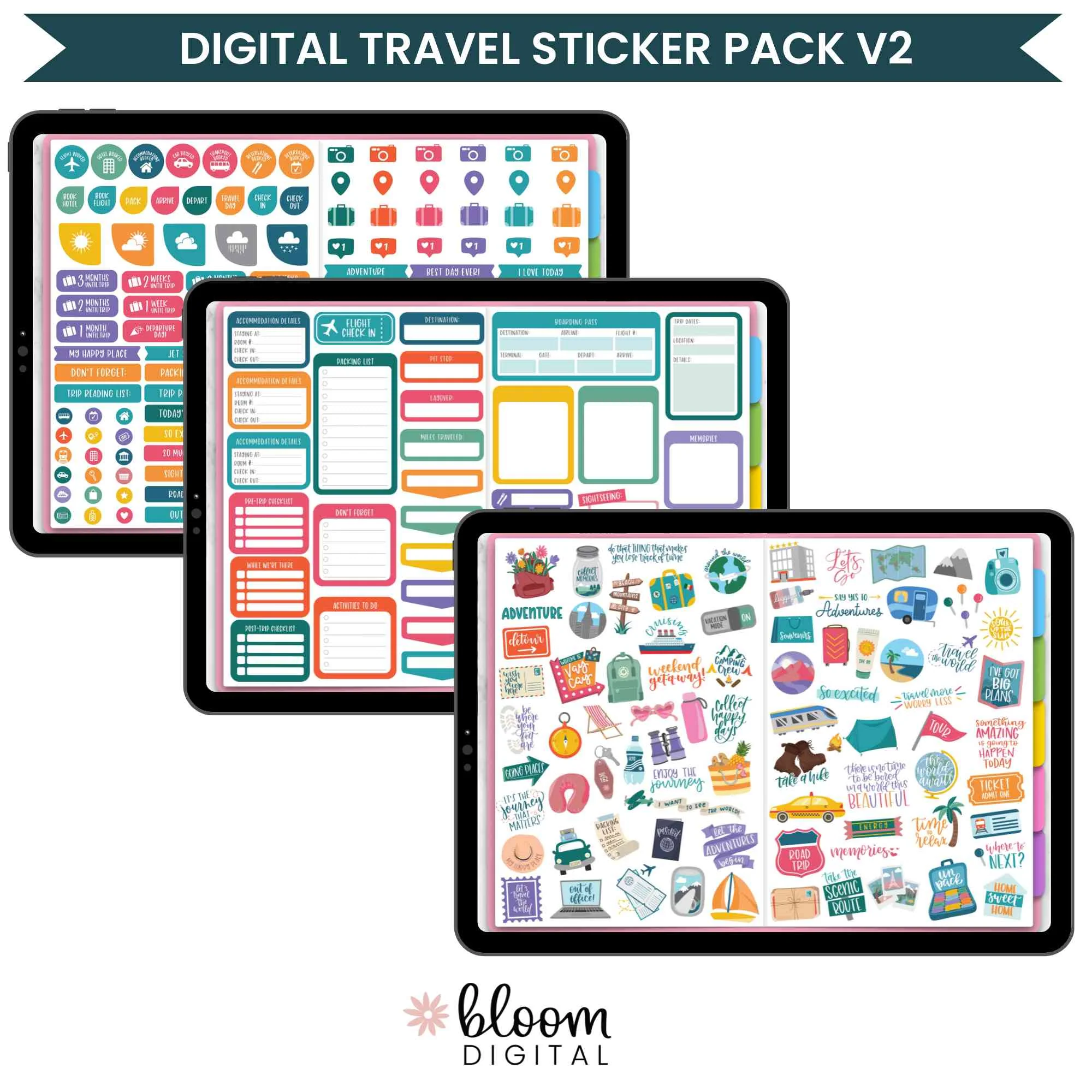 Digital Planner Stickers, Travel