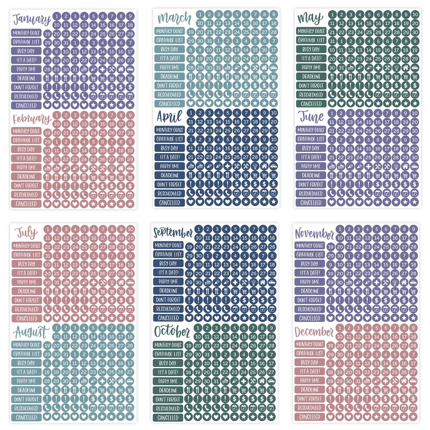 Planner Stickers, Calendar Essentials Pack, Jewel Tones