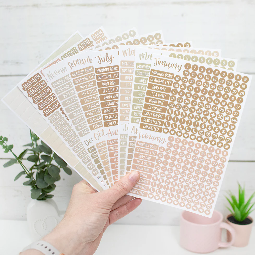Planner Stickers, Calendar Essentials Pack, Aesthetic Boho