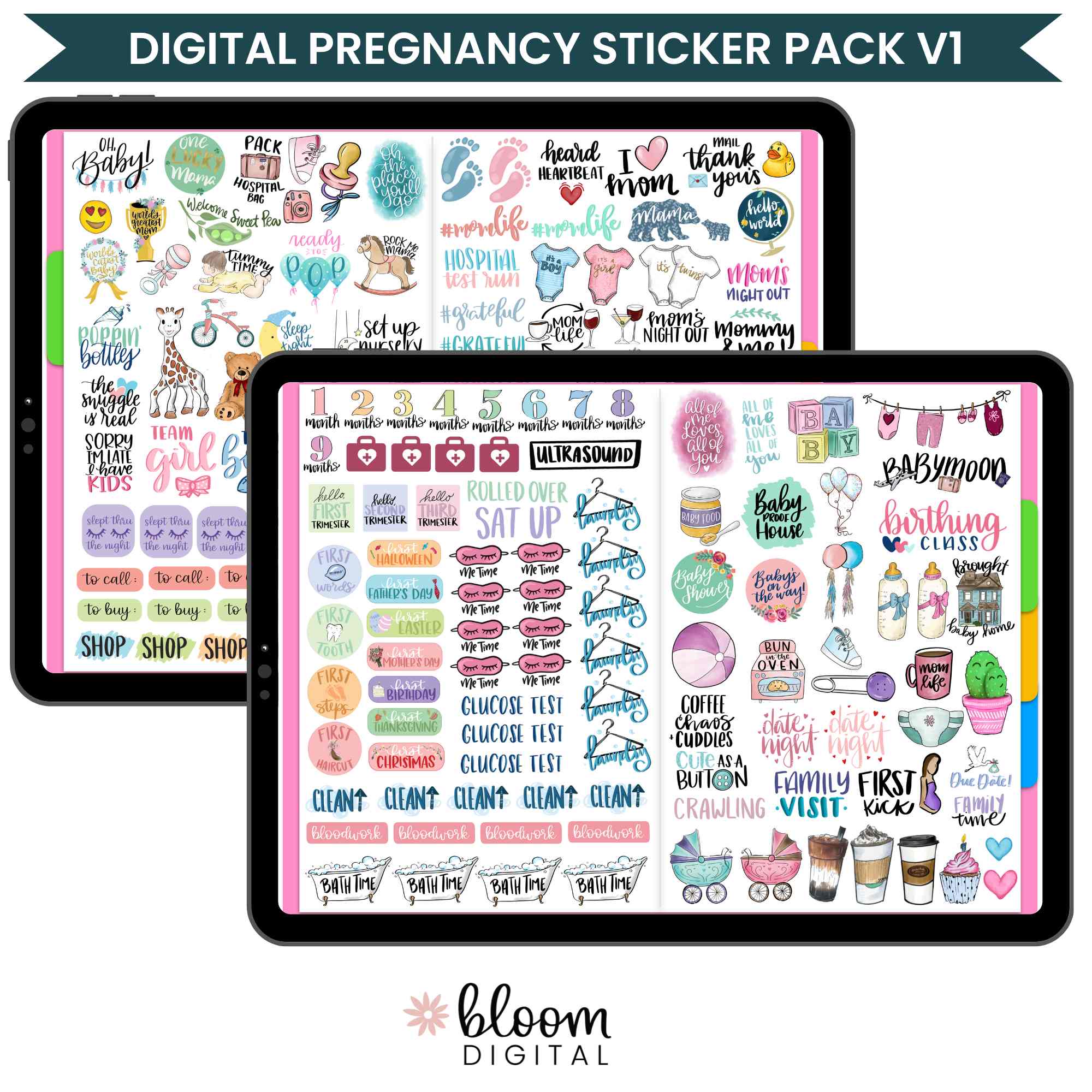 Digital Planner Stickers, Pregnancy & Baby V1
