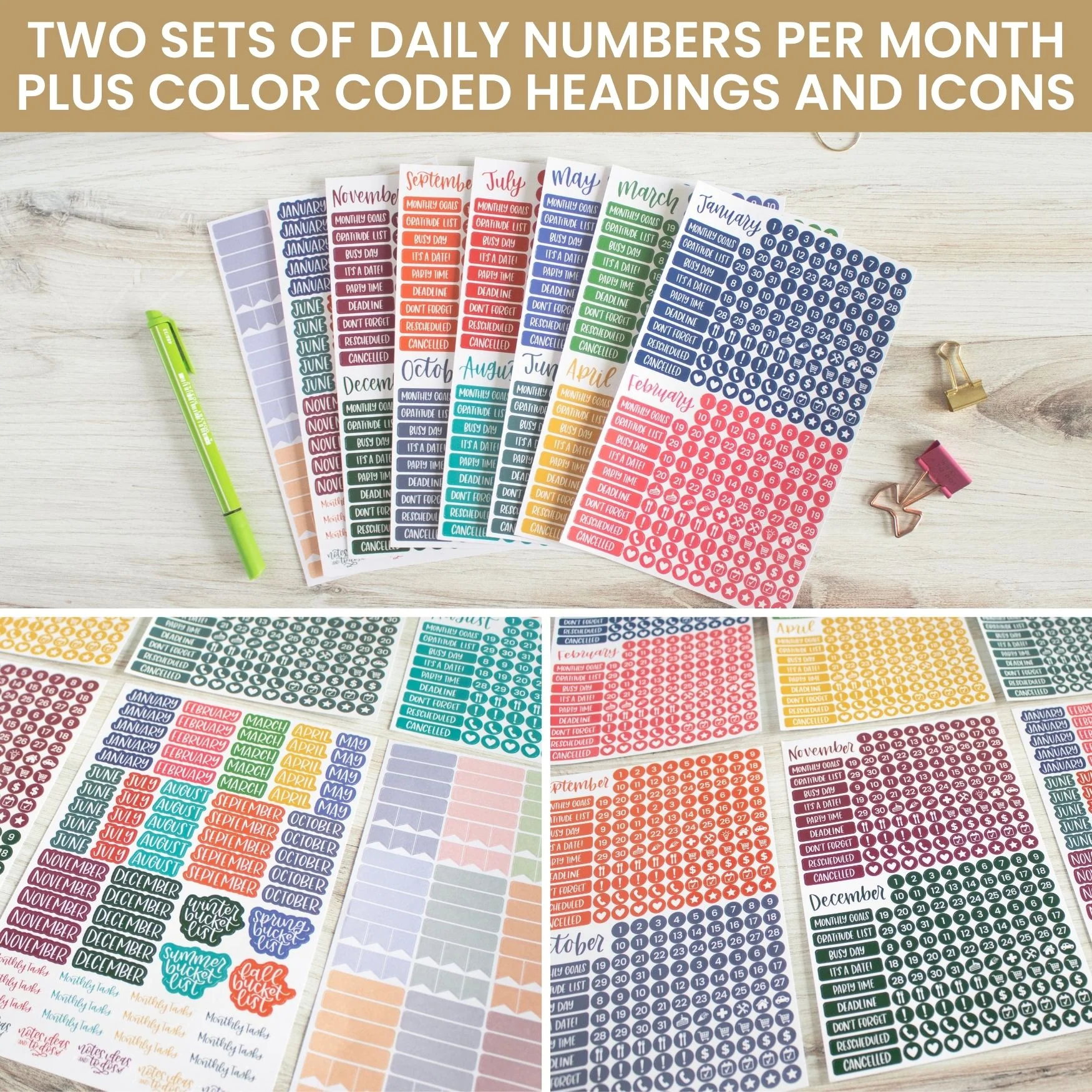 Planner Stickers, Calendar Essentials Pack, Happy Seasons