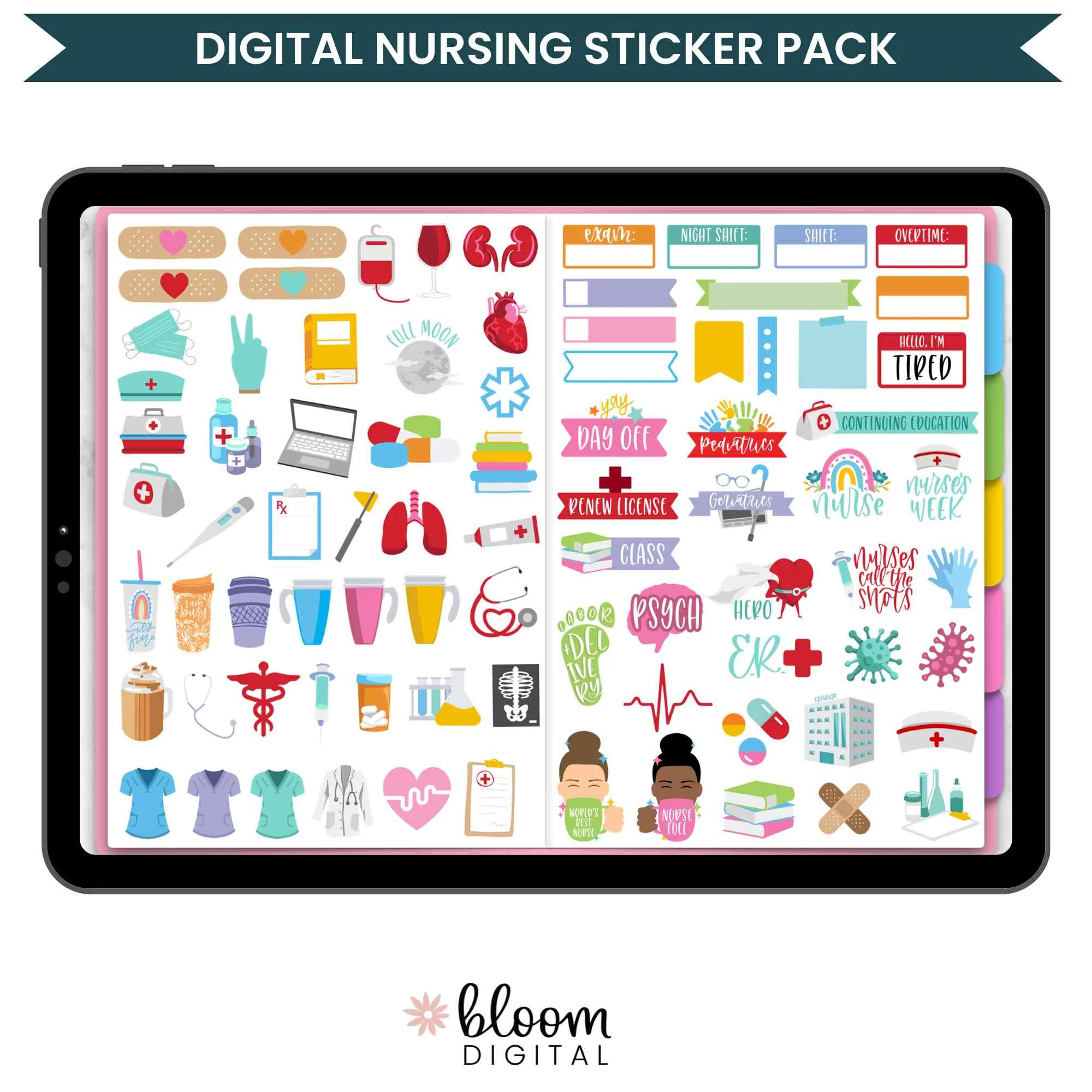Digital Planner Stickers, Nursing